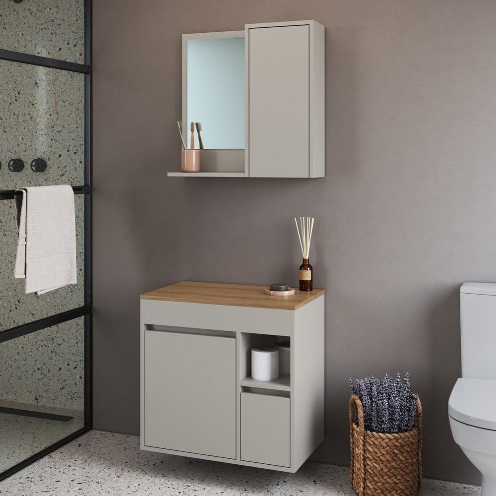 Conjunto para Banheiro Gabinete Suspenso 60cm com Espelheira Bahamas Arenas