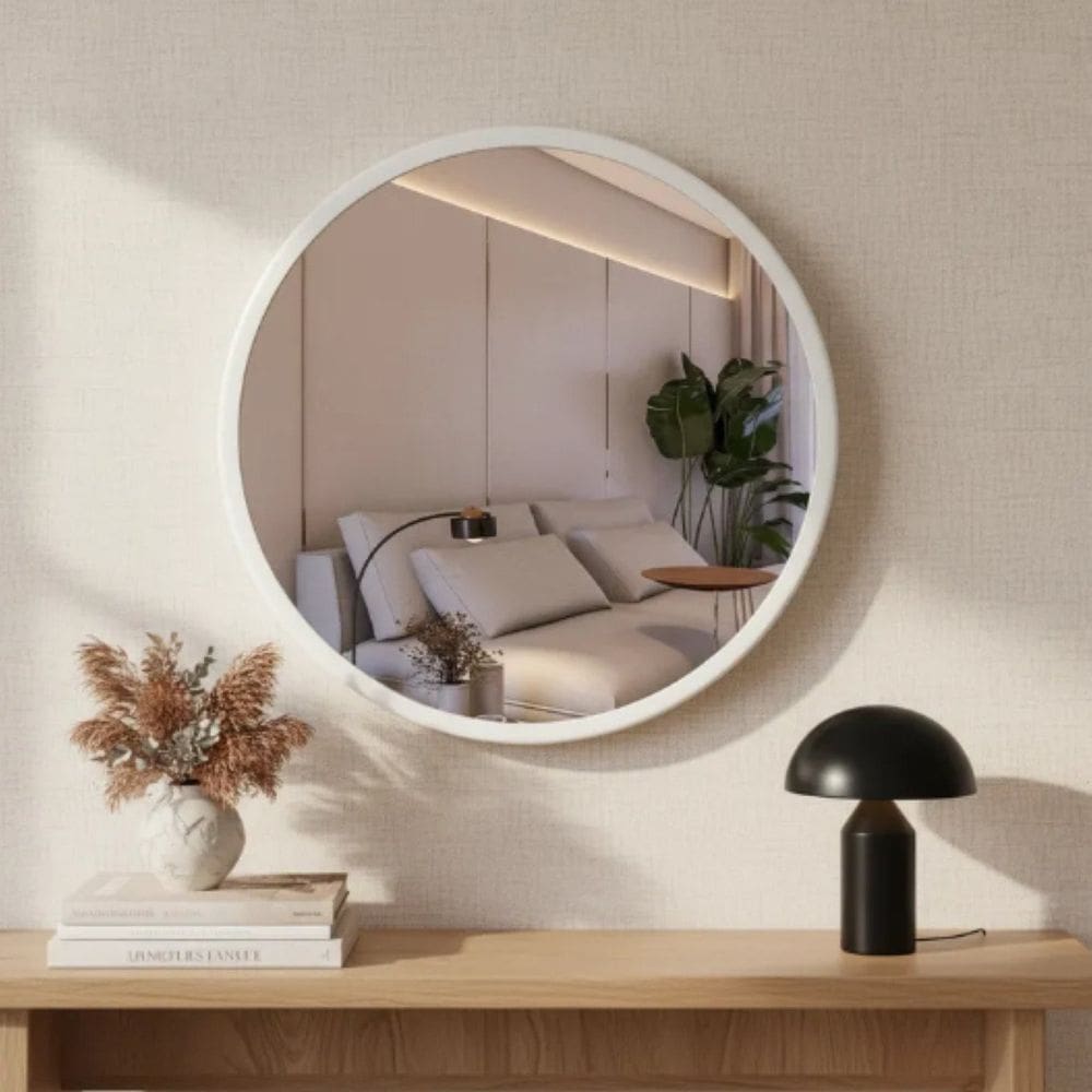 Espelheira Redondo 60cm Moldura Alumínio Basic Branco