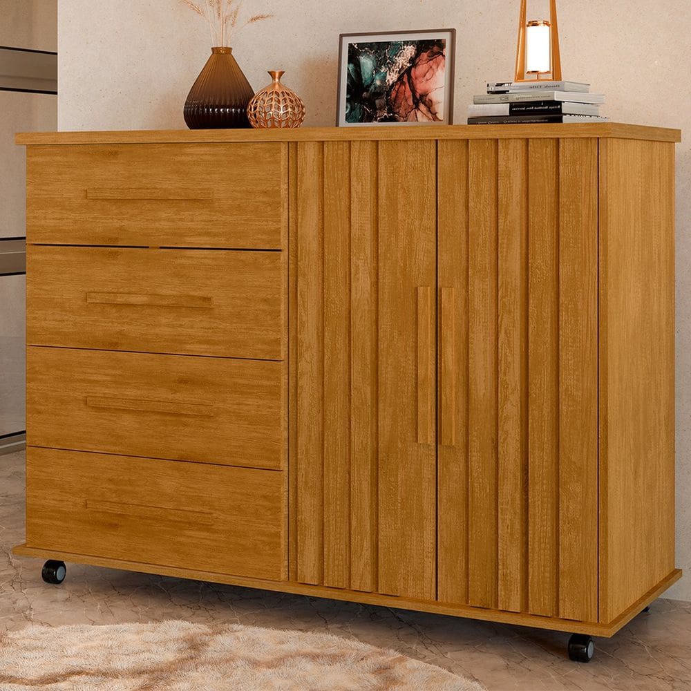 Cômoda 2 Portas e 4 Gavetas Ripado Lady Marrom