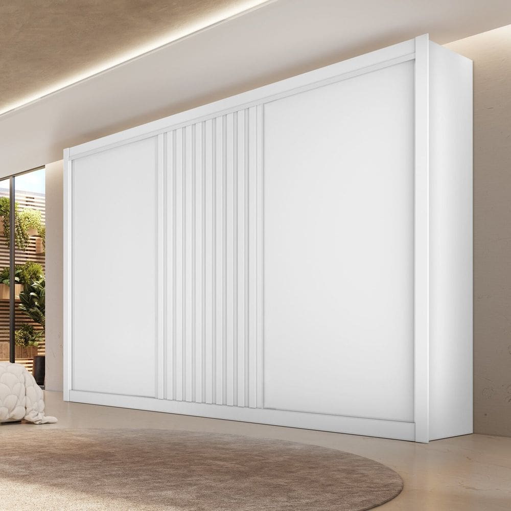 Guarda-roupa Casal Ripado 3 Portas e 6 Gavetas Vitória Branco Acetinado