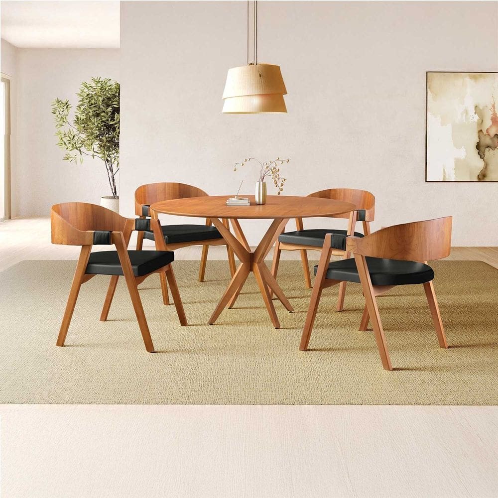 Conjunto de Mesa Redonda 120 Cm com 4 Cadeiras Luna Preto/Marrom