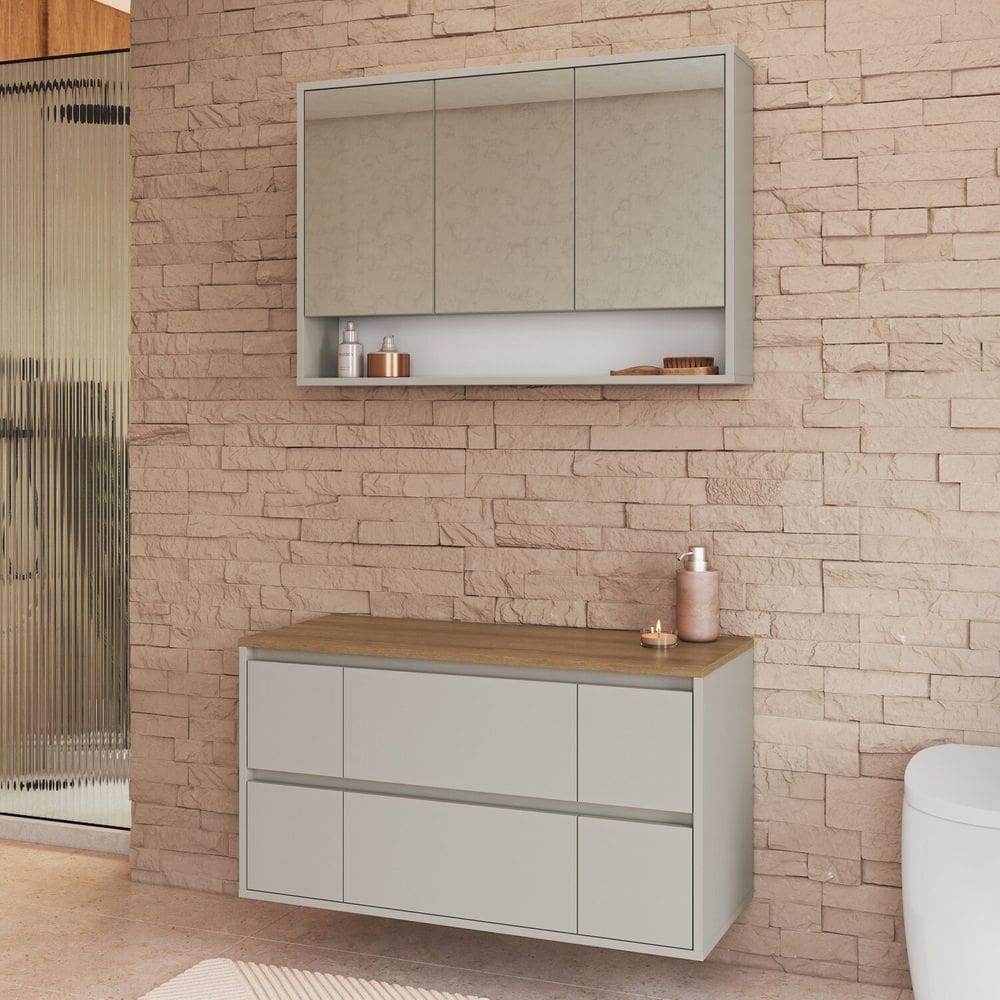 Conjunto para Banheiro Gabinete Suspenso 88,4 com Espelheira Berlin Arenas