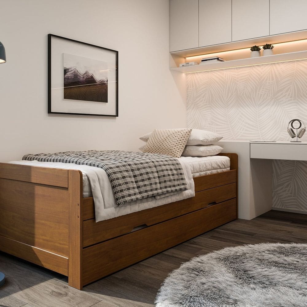 Bicama Solteiro em Madeira Maciça Luma Amendoa