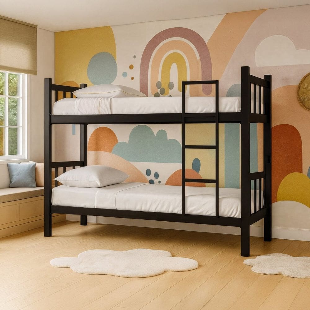 Beliche Infantil Solteiro Tubular com Escada Lateral Preto