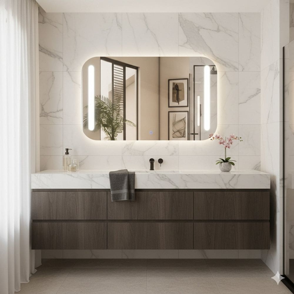 Espelheira Retangular 50x70cm Touch Led 6000k Crys espelho lapidado