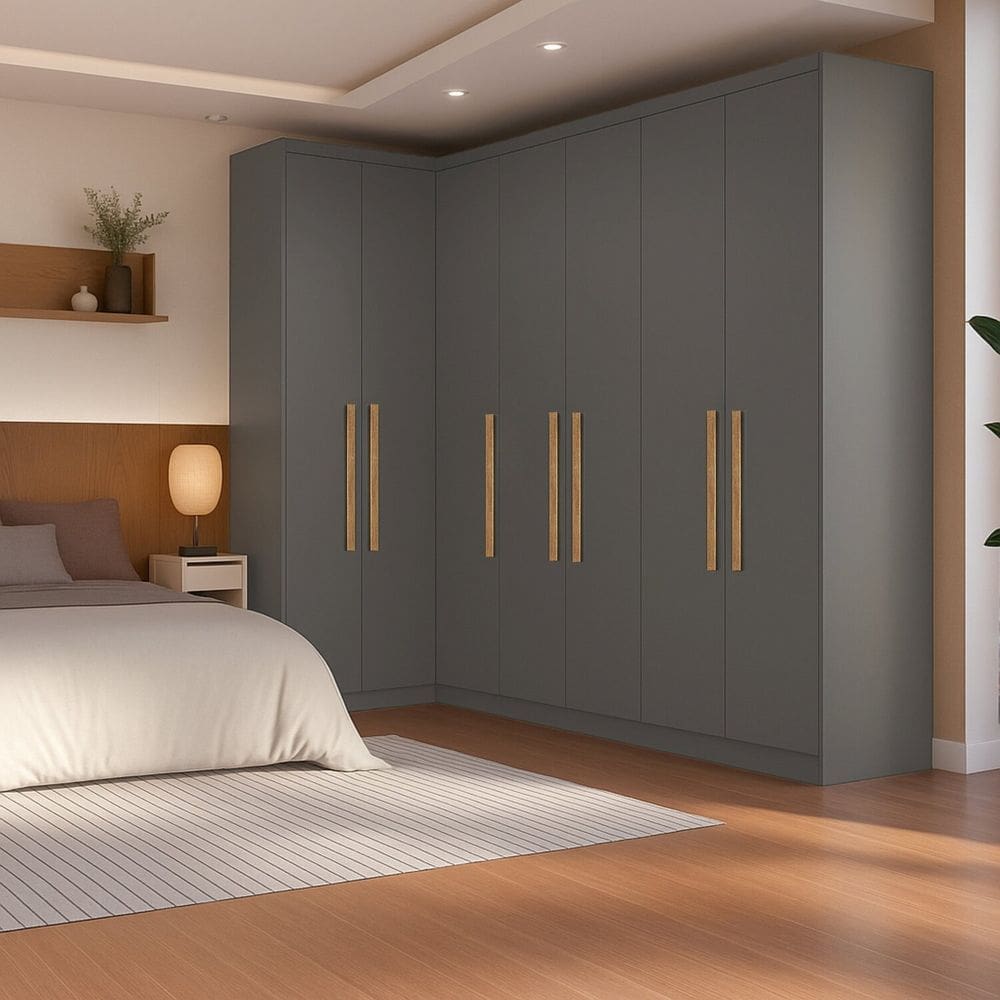 Guarda-roupa Modulação de Canto com Puxadores Mdf Paris Onix