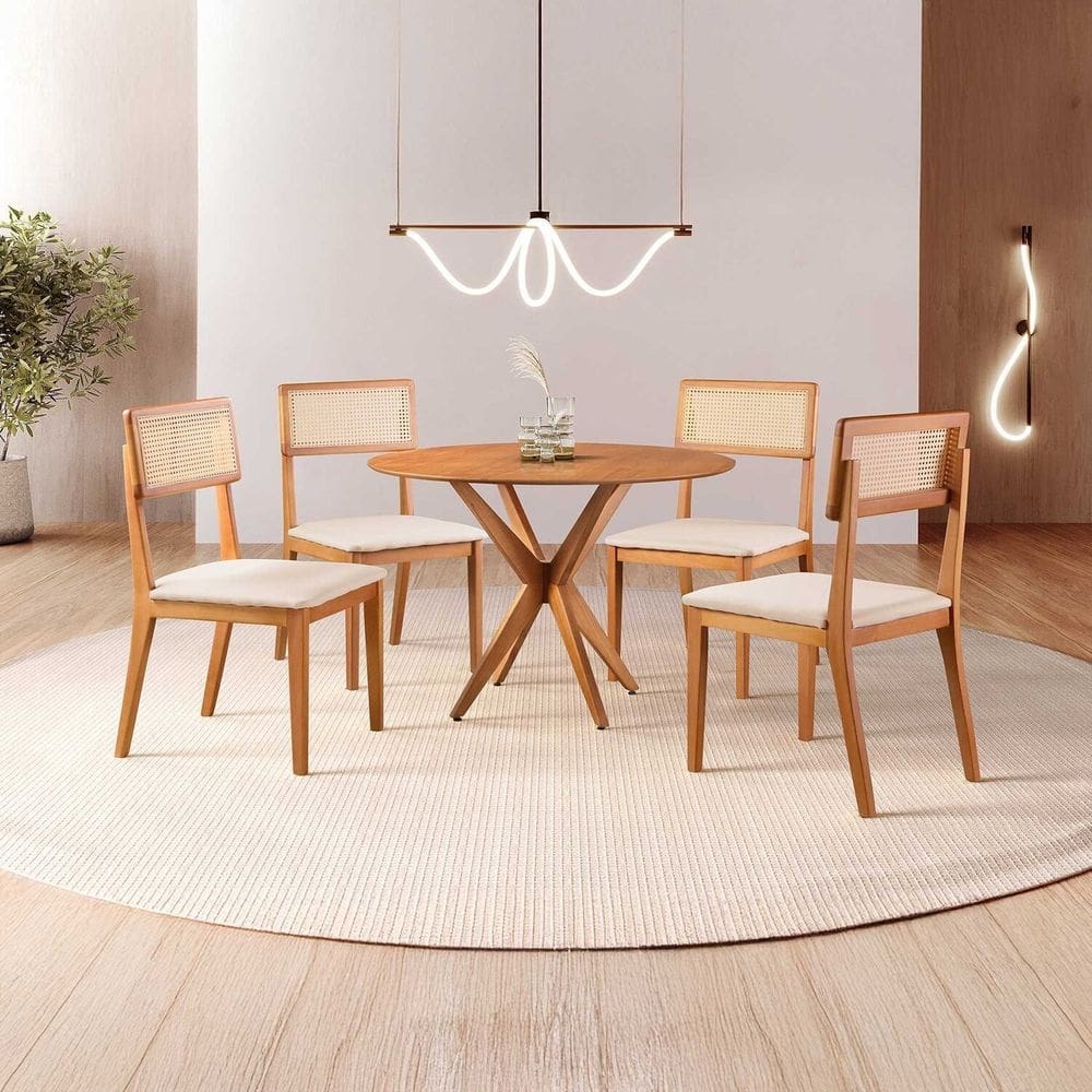 Conjunto de Sala de Jantar Mesa 100 Cm com 4 Cadeiras Ava Nude
