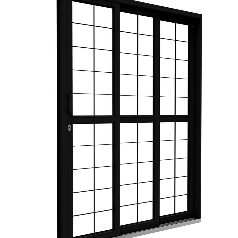 Porta de Aço de Correr Lateral 3 Folhas com Grade Quadrada 213x150 Riobras Aço Pronto Preto