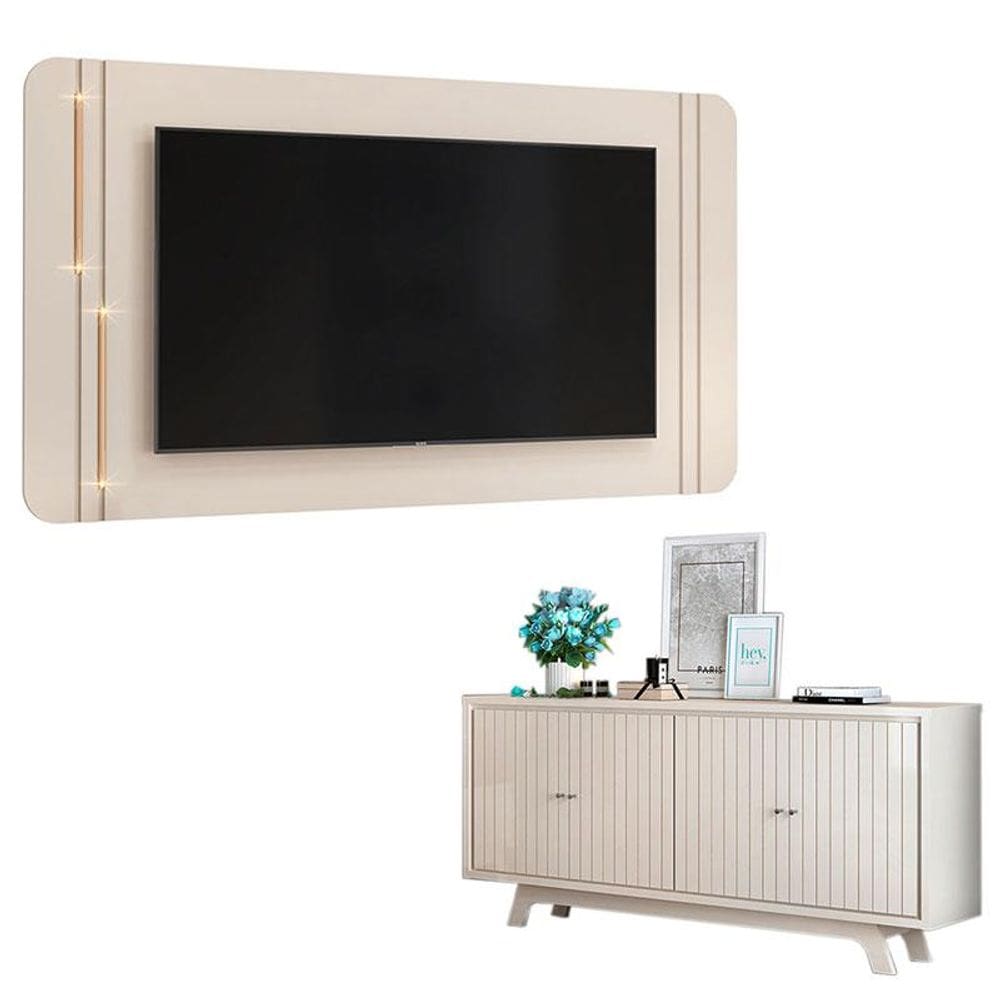 Painel para TV Suspenso Ariana e Aparador Buffet Mercuri Off White - DJ Móveis