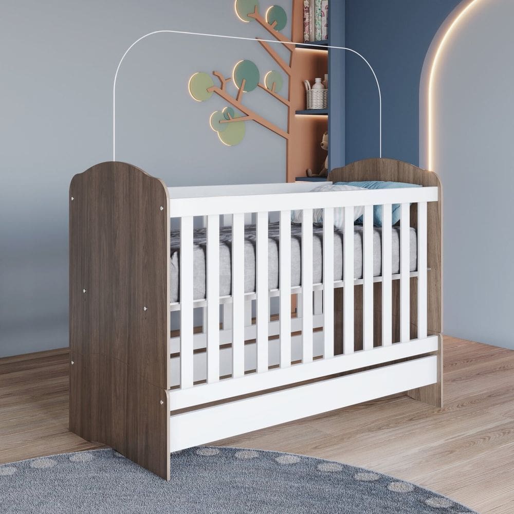 Berço Mini Cama Faz de Conta Espresso Móveis Rústico/Branco