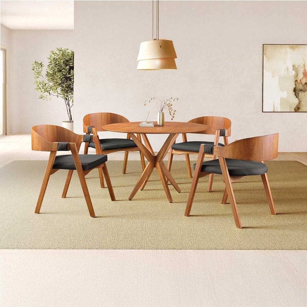 Conjunto de Mesa Redonda 108 Cm com 4 Cadeiras Luna Preto/Marrom