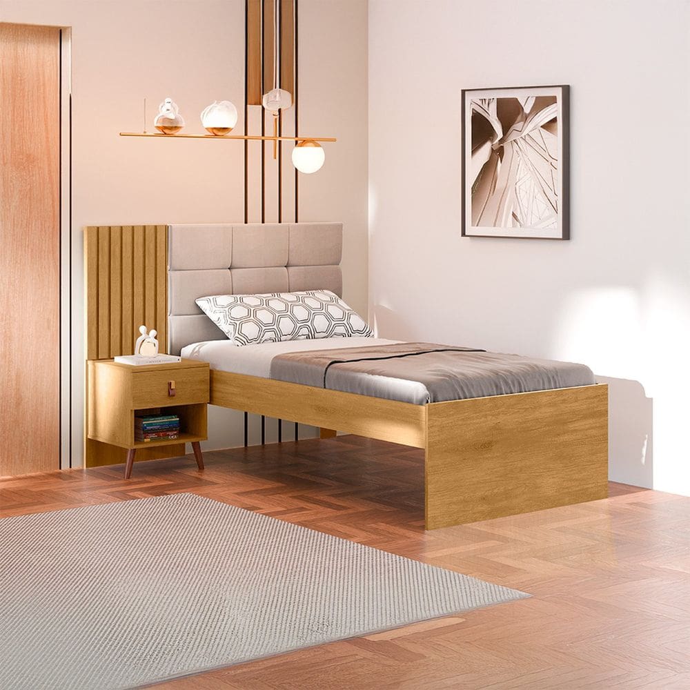 Cama de Solteiro Ripada 103,6cm Lady Marrom / Bege