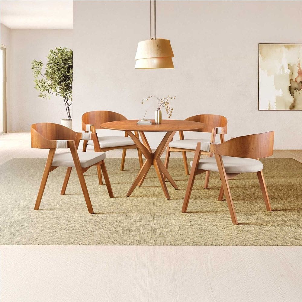 Conjunto de Mesa Redonda 108 Cm com 4 Cadeiras Luna Nude
