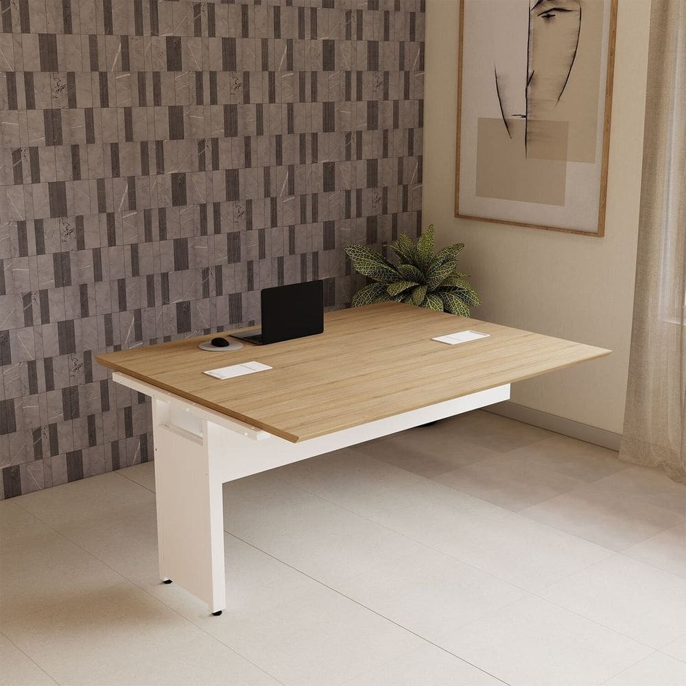 Mesa Escrivaninha Auxiliar 150m Plataforma Dupla de Acoplar para Escritório Corporate Macadâmia/Branco