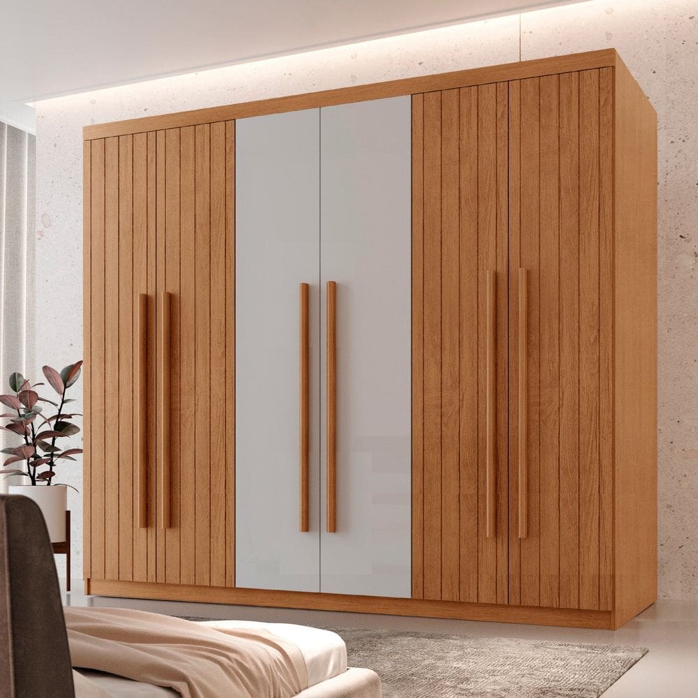 Guarda-roupa Frisado 100% Mdf 6 Portas e 2 Gavetas Veracruz NATURALLE / OFF WHITE