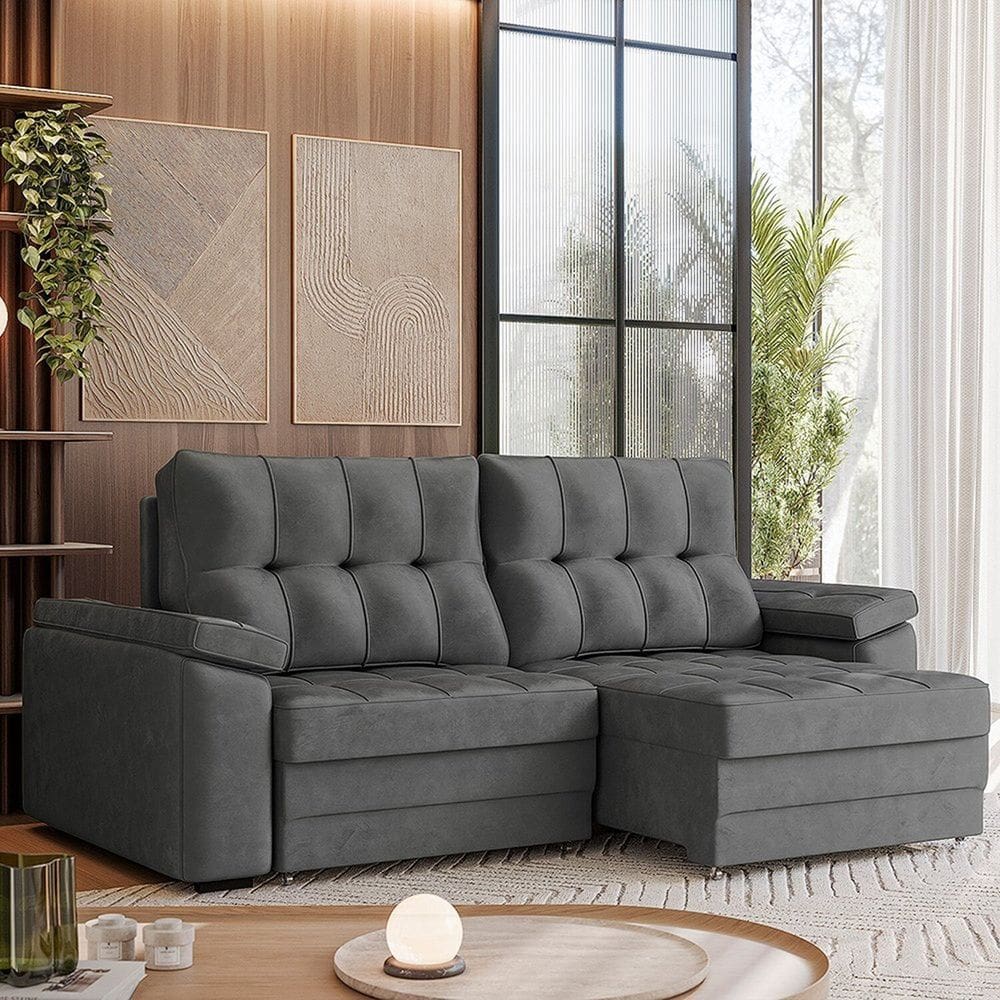 Sofá Retrátil e Reclinável 3 Lugares 250cm Danlí Espresso Móveis Cinza Escuro