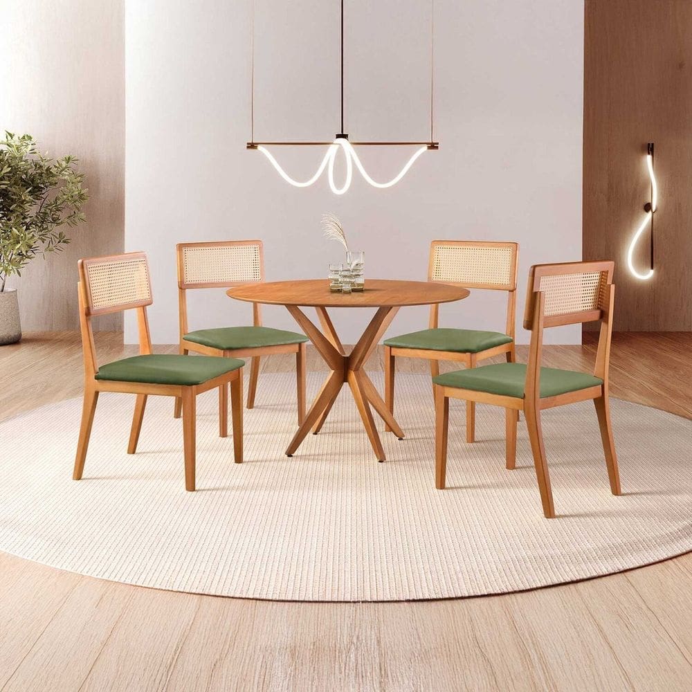 Conjunto de Sala de Jantar Mesa 108 Cm com 4 Cadeiras Ava Verde