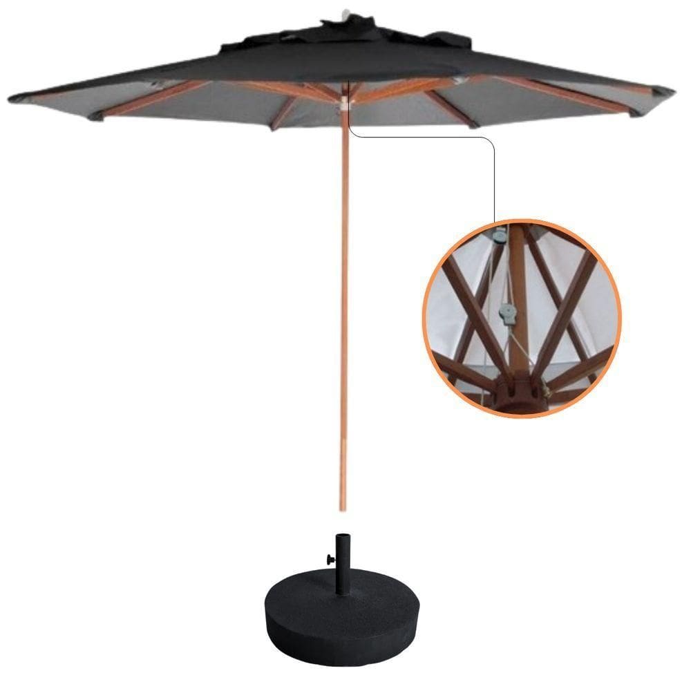 Guarda Sol Ombrelone 3,00m + Base 40kg Para Praia Piscina Jardim Preto
