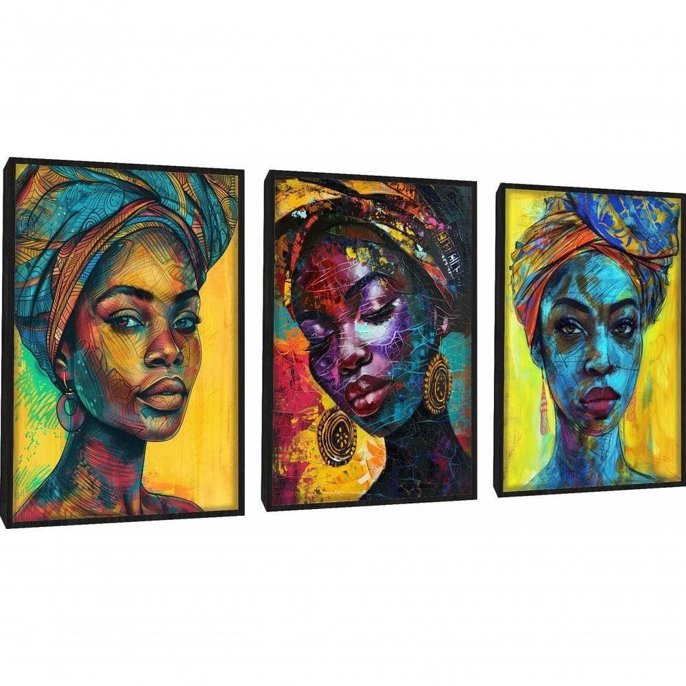 Quadro Decorativo Pintura Mulher Afro Com Moldura Preto