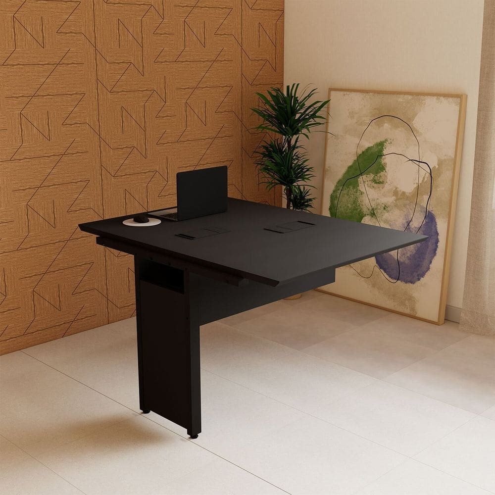 Mesa Escrivaninha 90cm Auxiliar Plataforma de Acoplar com Caixa de Tomada para Escritório Corporate Preto