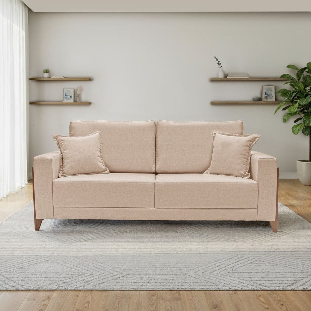 Sofá Fixo 3 Lugares 2,00 Metros em Linho Tauros Bege Claro