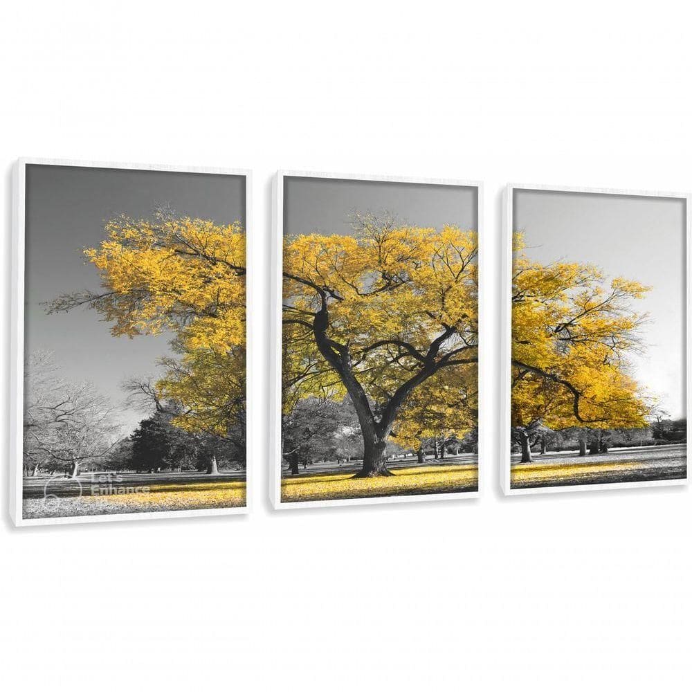 Quadros Decorativos árvore Amarela Com Moldura Branco