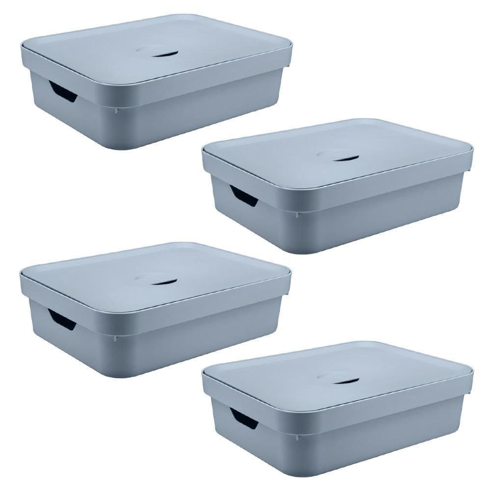 Caixa Organizadora Ou Plastico 16L Cube Azul 04 Unidades