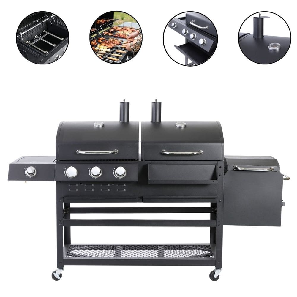 Churrasqueira Americana Móvel 3 em 1 a Gás e Carvão com Defumador 3 Queimadores Importway Iwcg013