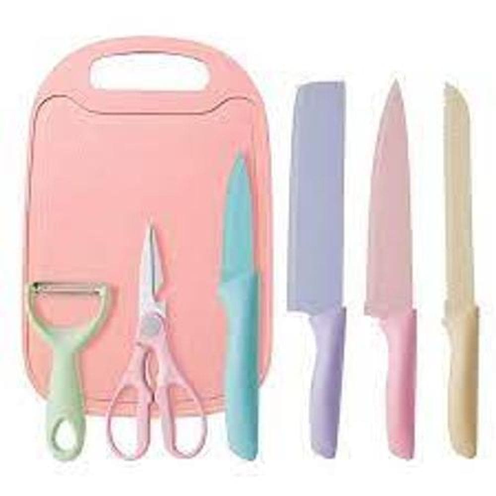 Super Jogo Facas Cozinha Gourmet 7 Un Coloridas Inox