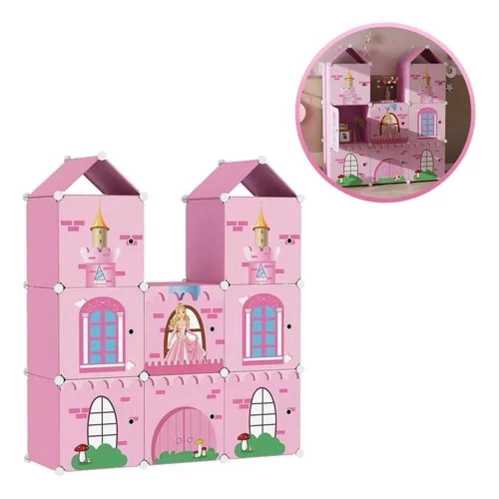 Armario Princesa Modular 8 Portas Organizador Castelo Decorativo Brinquedos Sapatos Estante Multifuncional Guarda Roupa