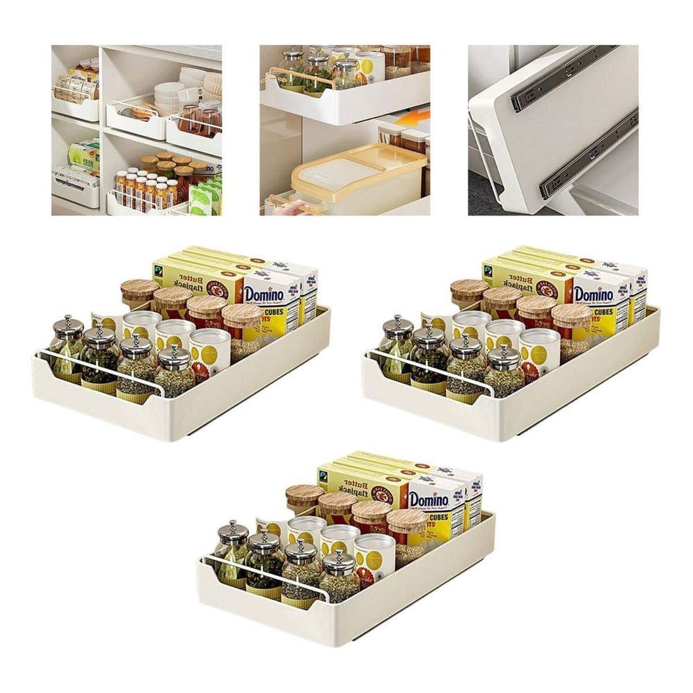 Kit 3 Gavetas Deslizantes Embutidas Armário De Cozinha 30Cm