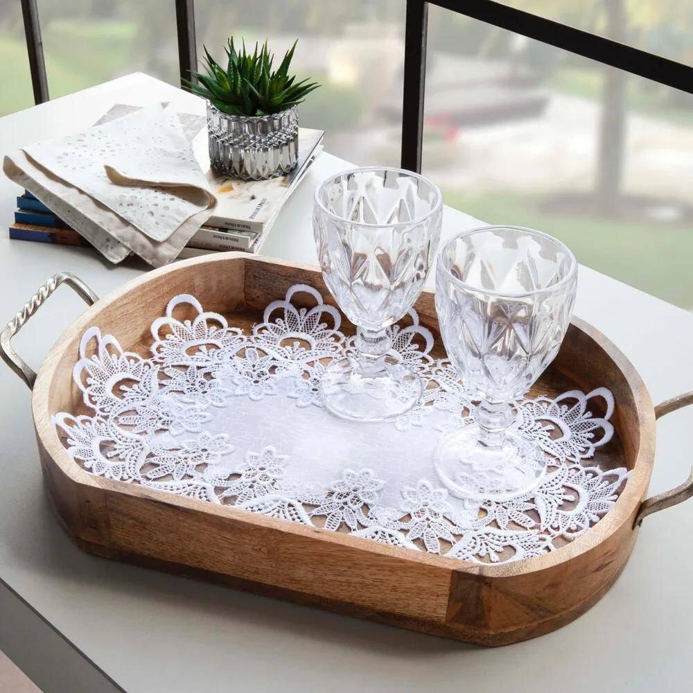 2X Toalha De Bandeja Bordado Renda Guipir Com Organza Kit 2P