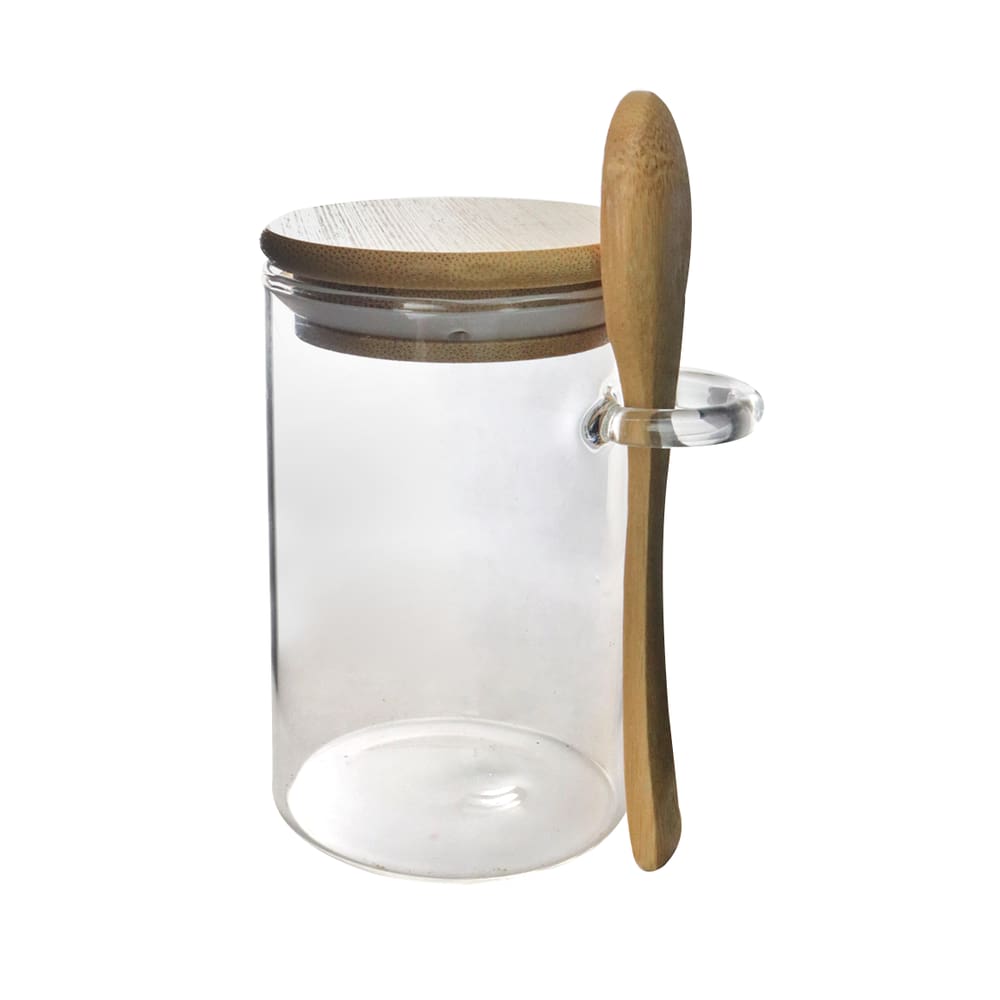 Pote Hermético De Vidro Com Tampa E Colher De Bambu 250Ml