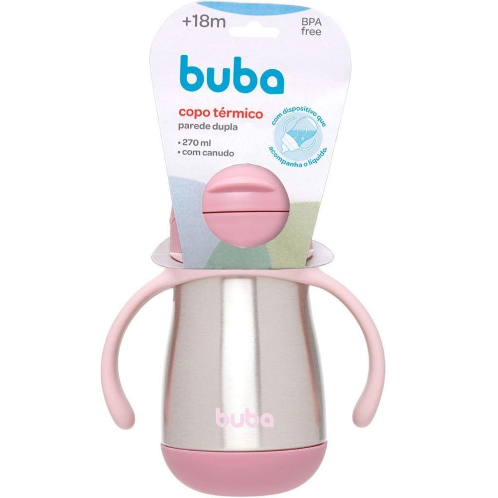 Copo Térmico Inox Parede Dupla Com Canudo E Alça Rosa - Buba