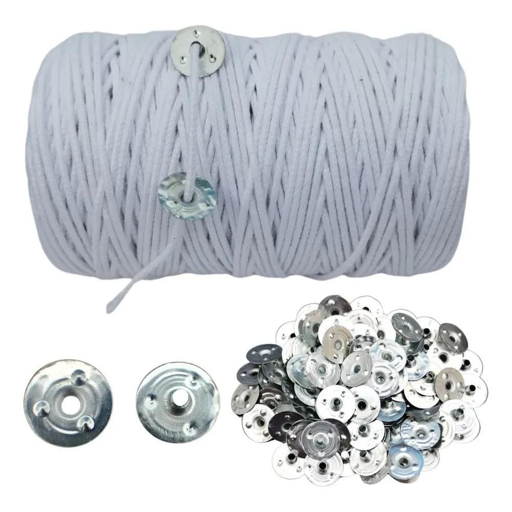 2X 100 Ilhos Mais 10 Metros Pavio Para Velas De Algodão 2Mm