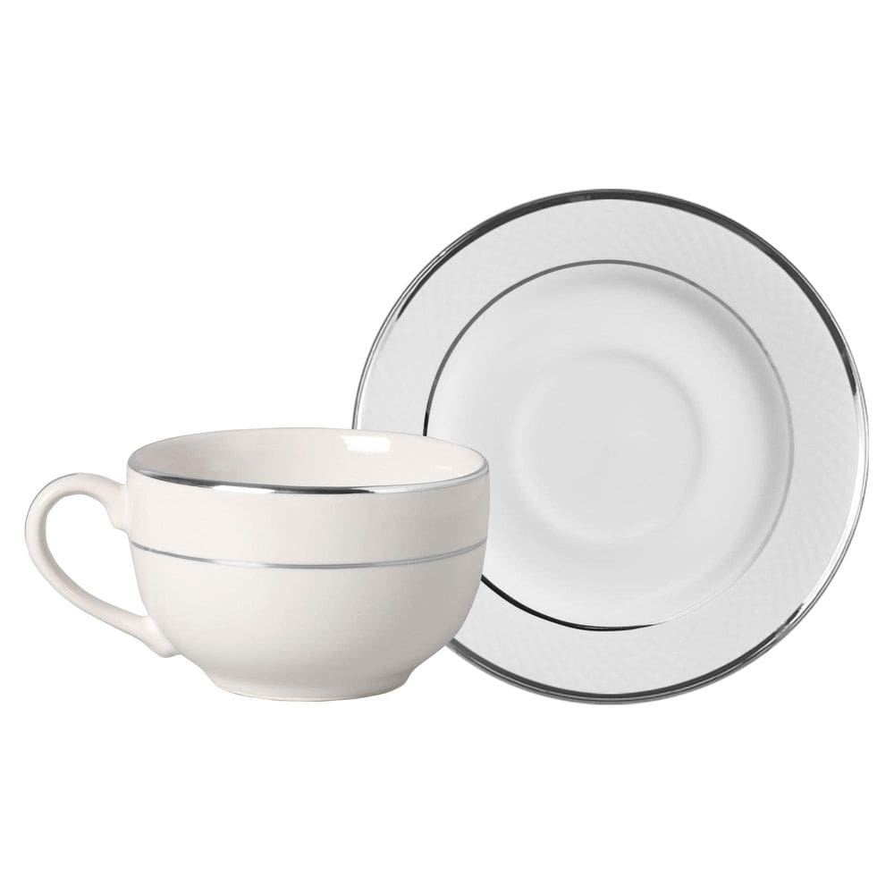 Conjunto Com 6 Xícaras De Chá 6 Pires Relevo Prata 250 Ml