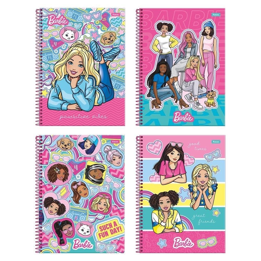 Caderno Espiral Universitario Capa Dura 10M Foroni Barbie Fit 4X160fls