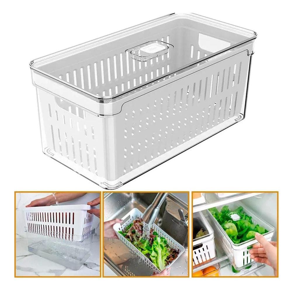 Organizador De Geladeira Acrílico Cesto De Drenagem 5 Litros