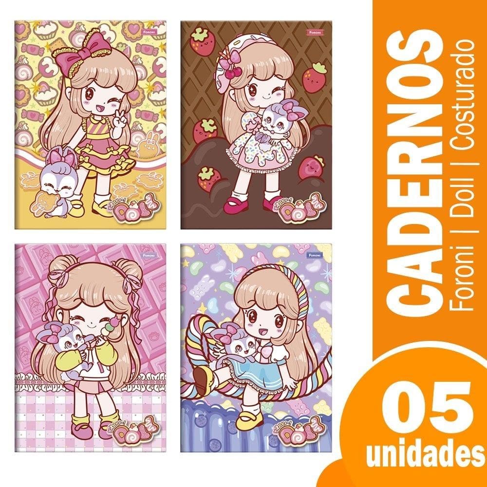 Caderno Costurado Universitario Capa Dura Foroni Doll 5X80fls