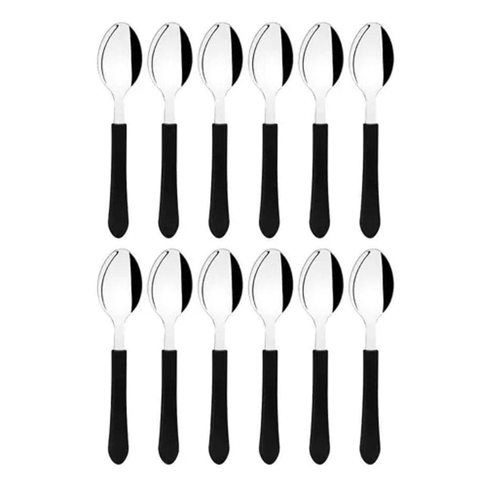 12 Colher De Mesa Inox Tramontina Leme Preto