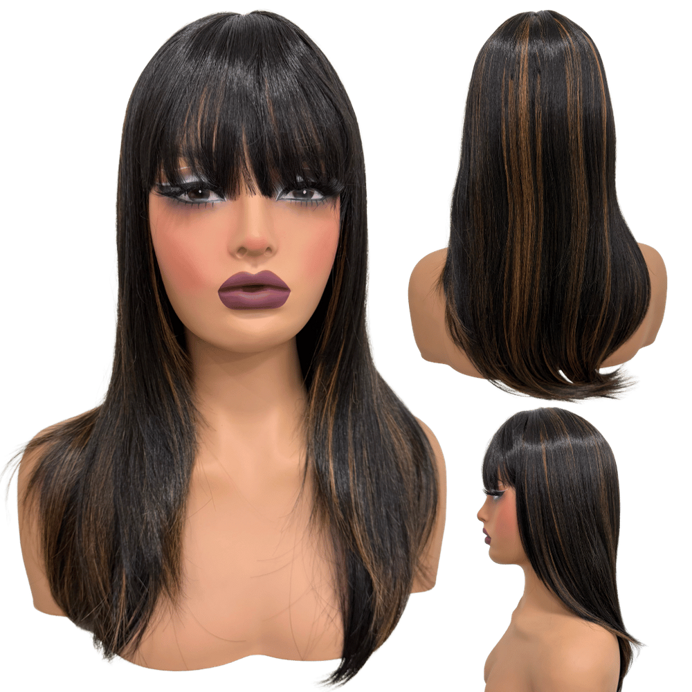 Peruca lisa repicada com franja 45cm orgânica premium