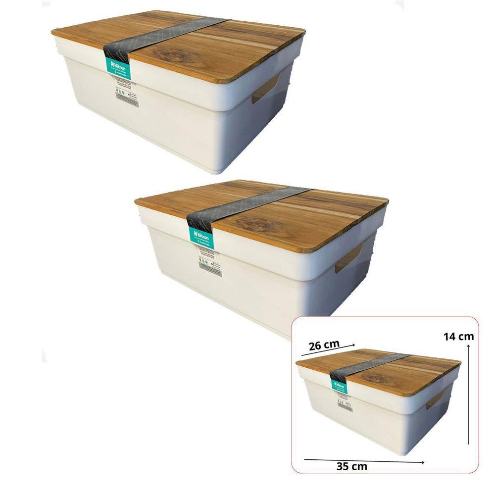 Kit 2 Caixa Organizadora Flat Com Tampa Teca Branca 10L