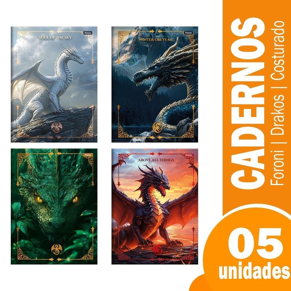 Caderno Costurado Universitario Capa Dura Foroni Drakos 5X80fls