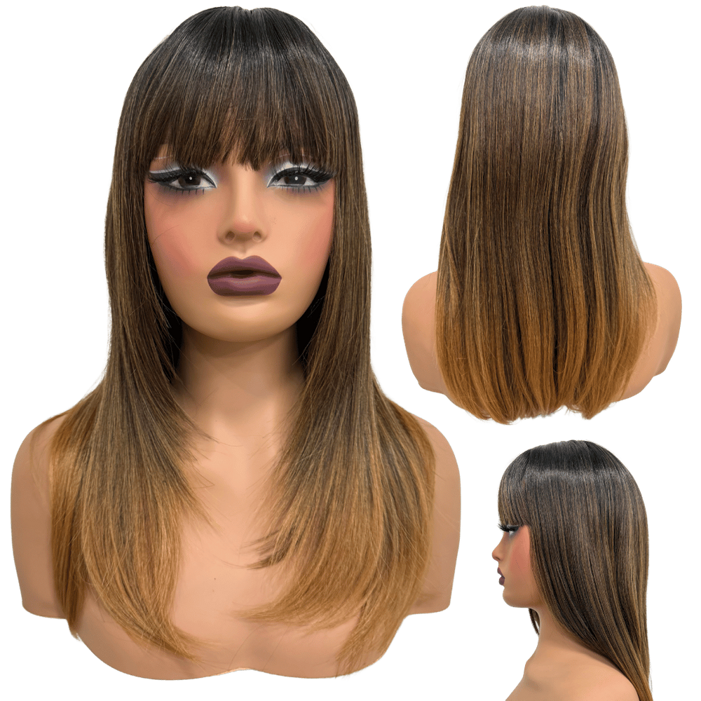 Peruca lisa repicada com franja 45cm castanho ombr RT2/4/27S