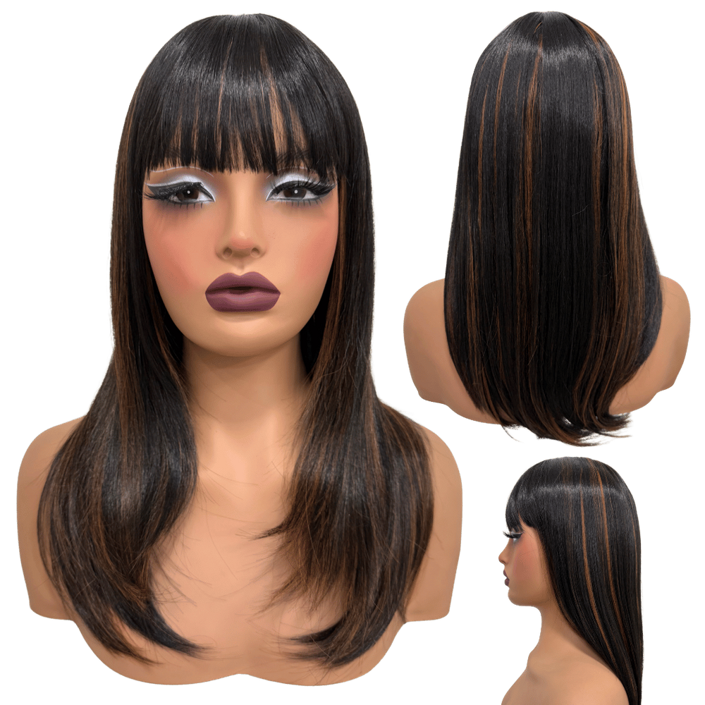 Peruca lisa repicada com franja 45cm preto mechas HL2/30
