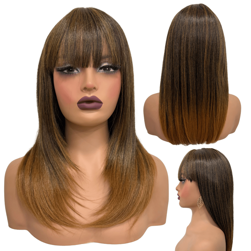 Peruca lisa repicada com franja 45cm loiro ombre hair T2/27
