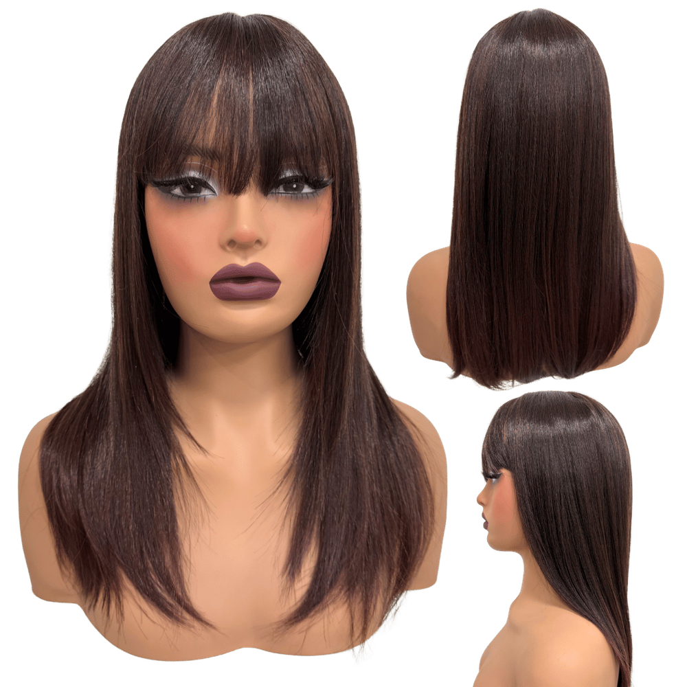 Peruca lisa repicada com franja 45cm castanho claro T2/33