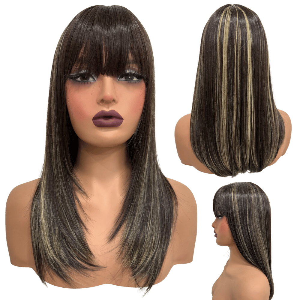 Peruca lisa repicada com franja 45cm preto mechado HL6/24