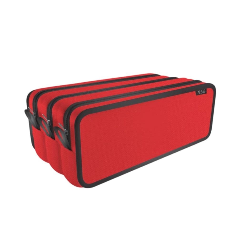Estojo Triplo Vermelho Material Escolar com 3 Zíperes Grande Volta as Aulas Caneta Lápis Borracha