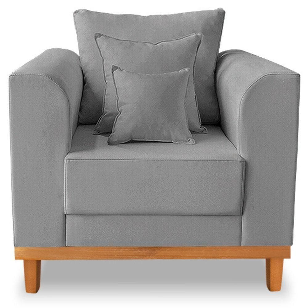 Poltrona Estofada Decorativa Beny Tecido Suede Cinza